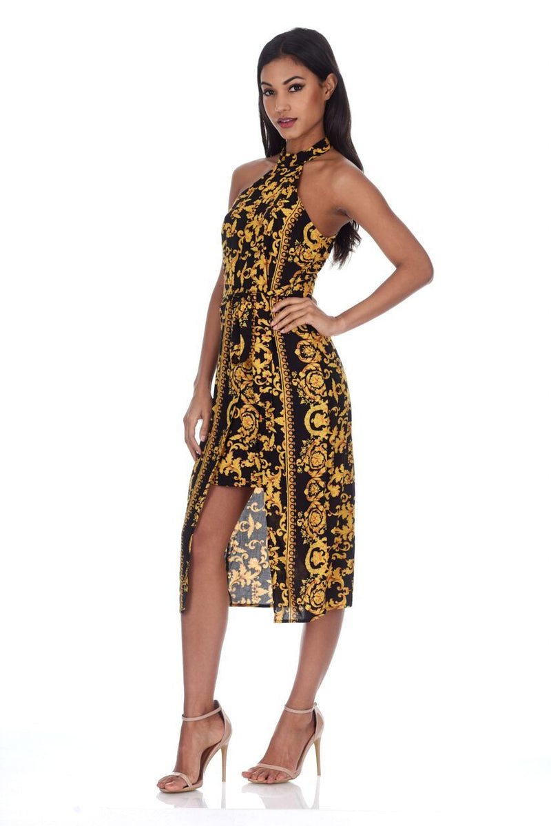 Black And Gold Patterned Midi dress – AX Paris US