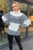 Black And Ivory Block Colour Knitted Jumper