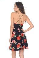 Black And Red Floral Skater Dress