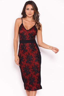 Black And Red Sheer Lace Detail Dress