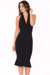 Black Backless Fishtail Midi Dress