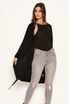 Black Belted Batwing Knit Cardigan