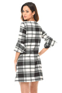 Black Checked A-Line Dress With Frill Detail