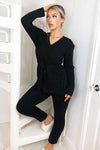 Black Chunky Knit Tie Waist Lounge Suit