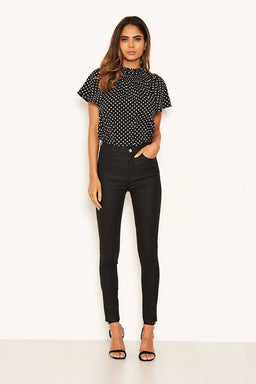 Black Coated Leather Look Jeans