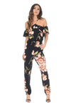 Black Cold Shoulder Floral Jumpsuit