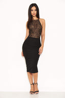 Black Contrast Lace Top Midi Dress