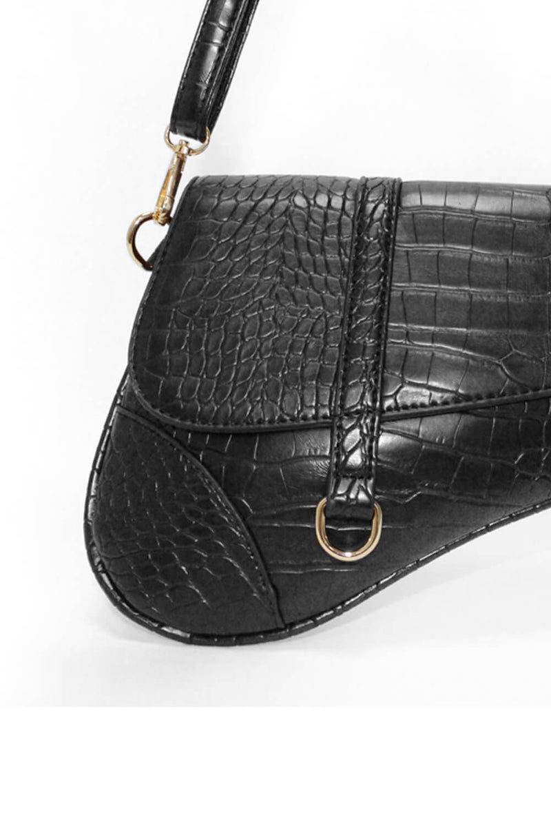 Black Croc Detail Saddle Bag