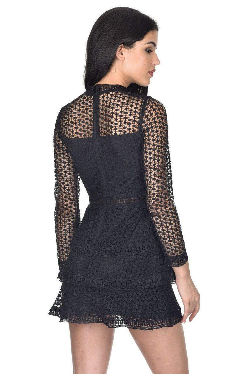 Black Crochet Long Sleeved Dress