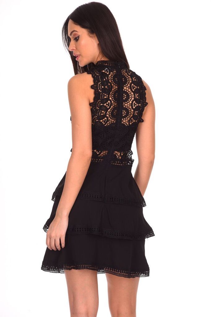 Black Crochet Skater Dress