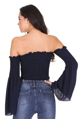 Navy Crop Flare Sleeve Top