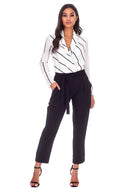 Black Cropped Tie Belt Trousers