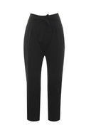 Black Cropped Tie Belt Trousers