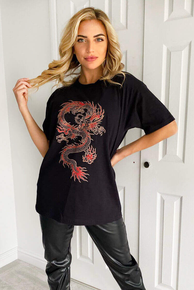 Black Dragon Printed Oversized Tee