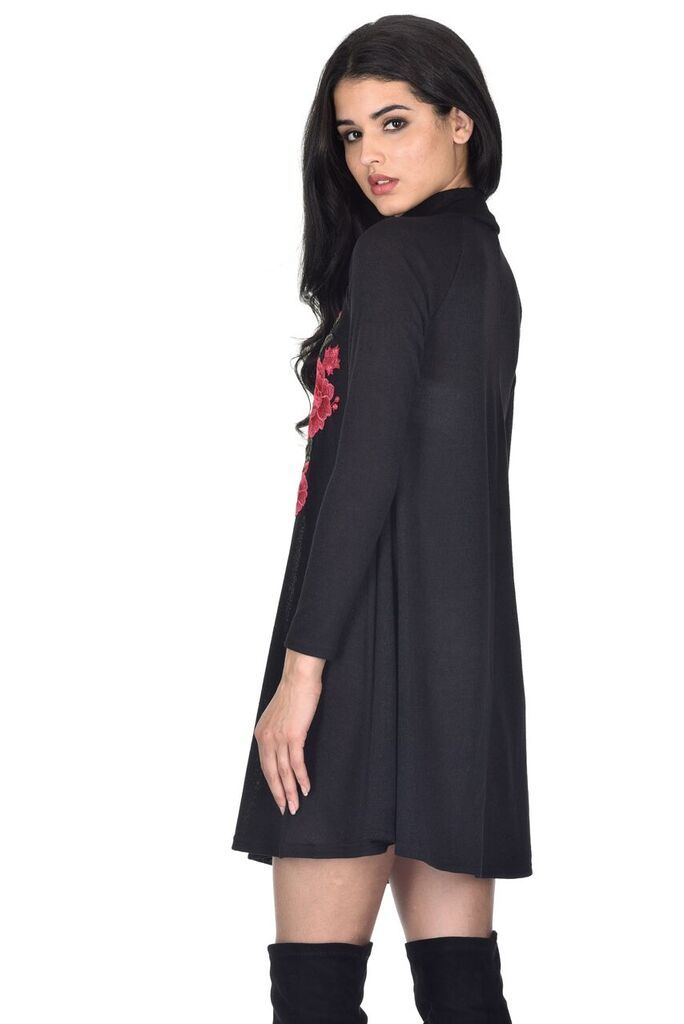 Black Embroidered Knitted Dress