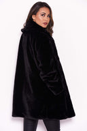 Black Faux Fur Coat With Collar