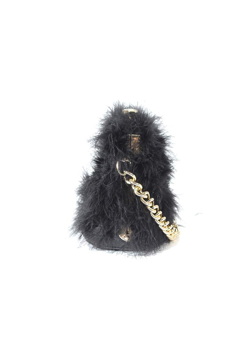 Black Feather Gold Chain Clutch Bag