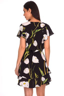 Black Floral Frill Detail Dress