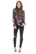 Black Floral Frill Top