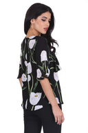 Black Floral Midi Sleeve Top