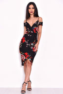 Black Floral Midi Wrap Dress