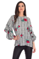 Black Floral Print Ruffle Sleeve Top