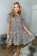 Black Floral Print Smock Dress