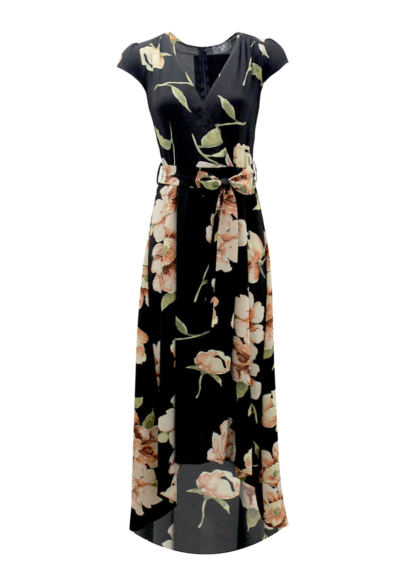 Black Floral V Neck Maxi Dress