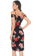 Black Floral Wrap Midi Dress