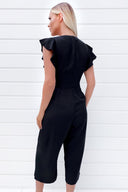 Black Frill Shoulder Wrap Jumpsuit