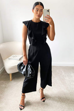 Black Frill Tie Culotte Jumpsuit
