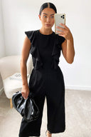 Black Frill Tie Culotte Jumpsuit