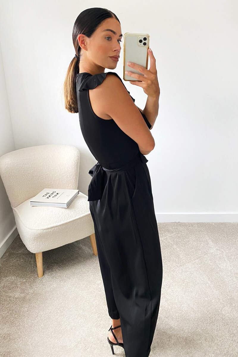 Black Frill Tie Culotte Jumpsuit