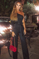 Black Glitter One Arm Jumpsuit