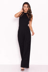 Black Sheer Paneled Jumpsuit With Cut Out Detailing