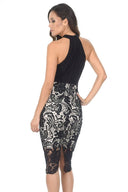 Black Halter Neck Lace Midi Dress