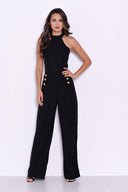 Black Halterneck Jumpsuit With Military Buttons