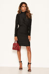 Black High Neck Long Sleeve Ruched Dress