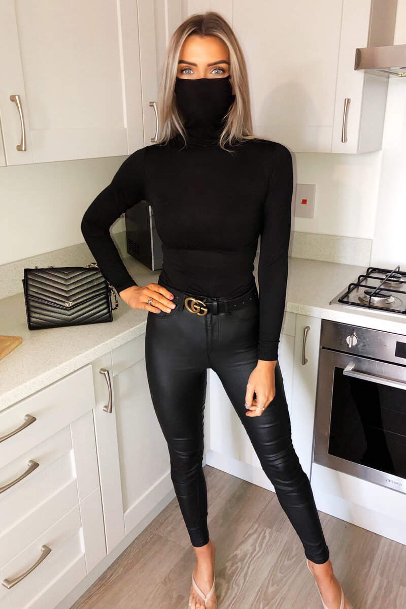 Black Jersey Long Sleeve Mask Bodysuit