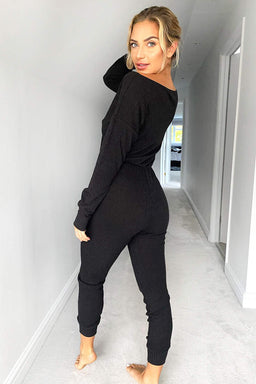 Black Knitted Long Sleeve Jumpsuit