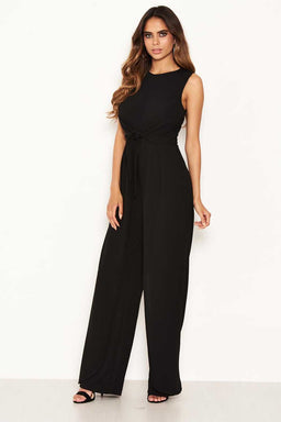 Black Knot Front Wide Leg Jumpsuit