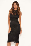 Black Lace Bodycon Dress With Crochet Detailing