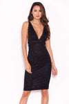 Black Lace V Neckline Bodycon Dress