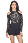 Black Lace Cold Shoulder Playsuit