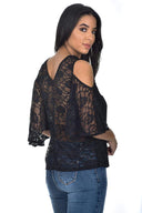 Black Lace Cold Shoulder Top