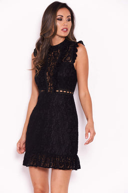 Black Lace Frill Detail Dress