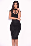 Black Lace Harness Detailing Midi Dress