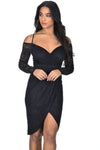 Black Lace Long Sleeved Wrap Dress