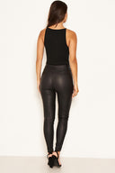 Black Faux Leather Leggings With Side Zip Detail
