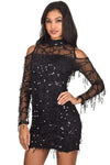 Black Long Sleeve Sequin Cut Out Dress